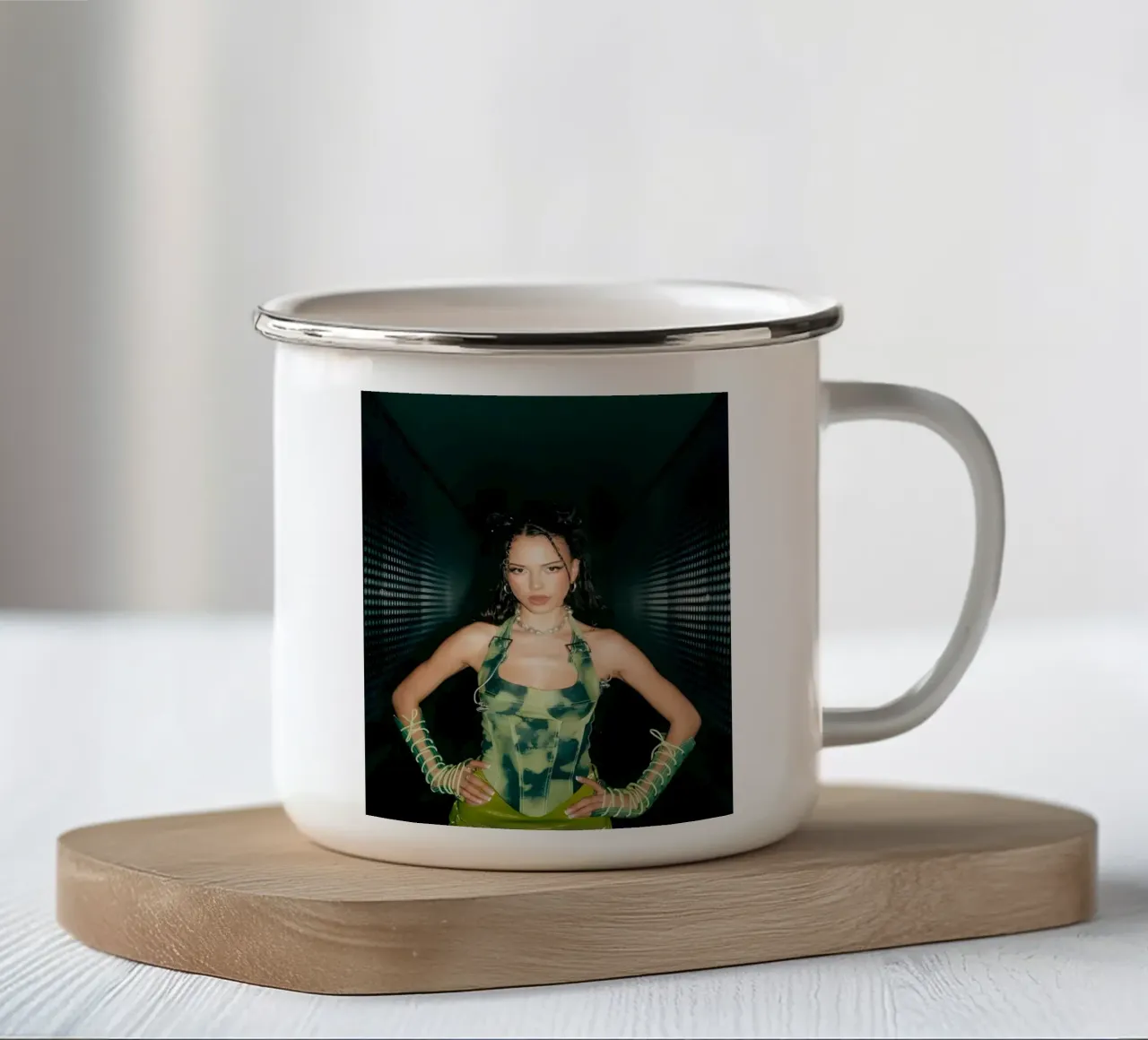 Panno Chuba verde tazza in smalto da vintage