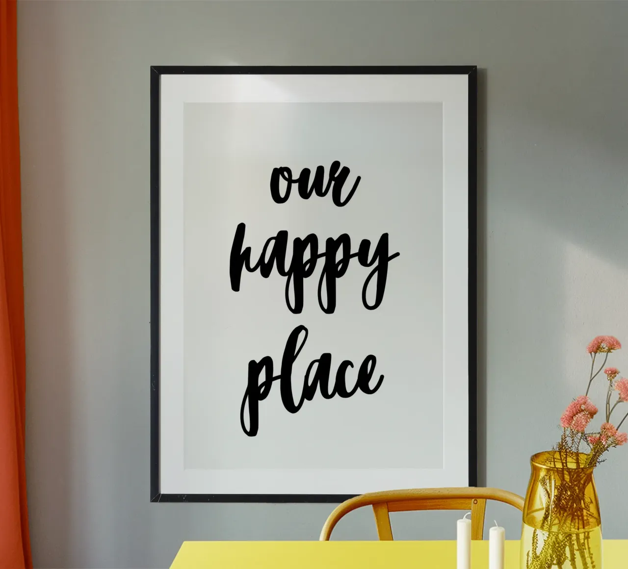 Our happy place poster avec cadre en bois de PinkCandyWalls
