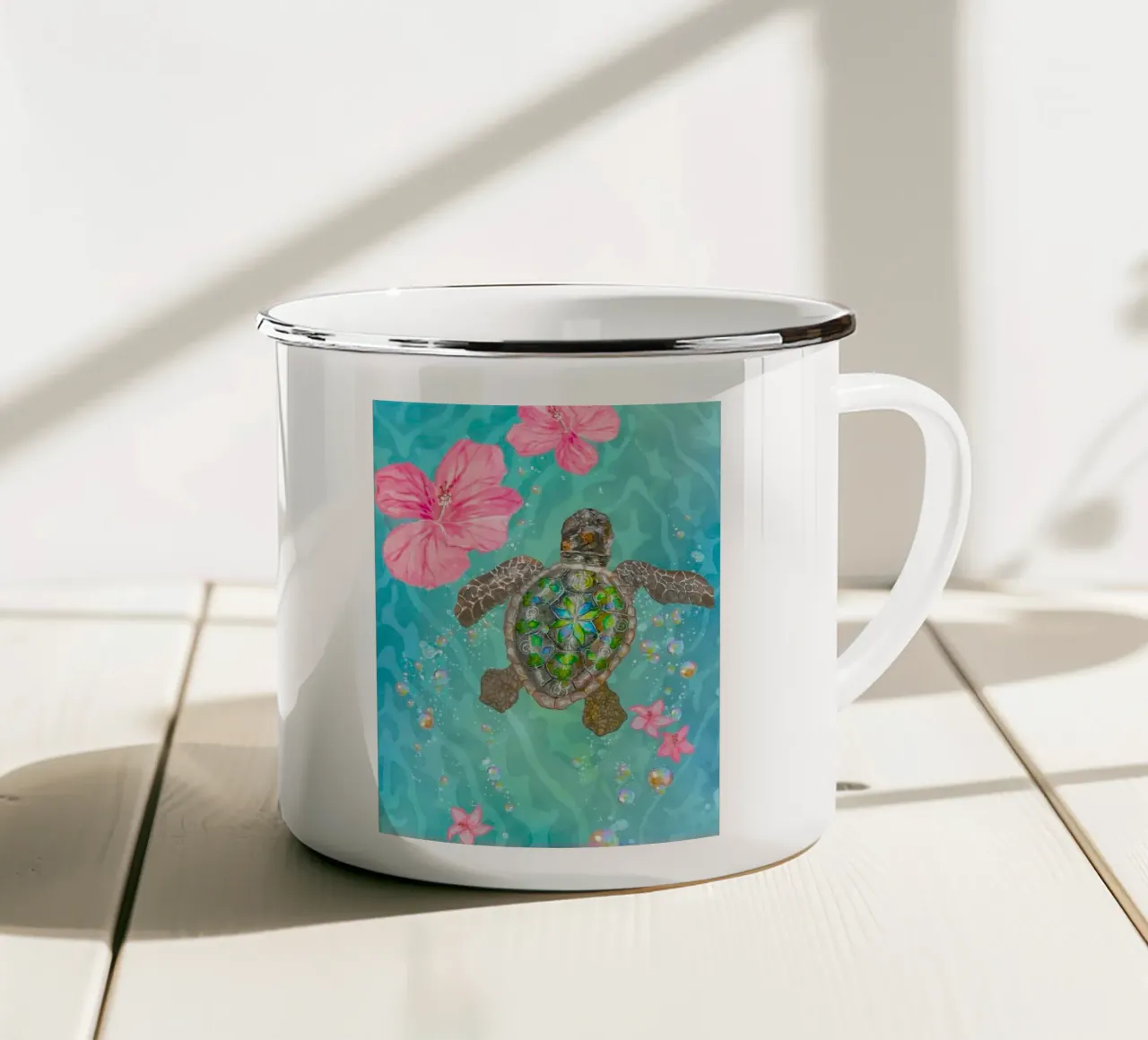 turtle with flower tazza in smalto da ryan