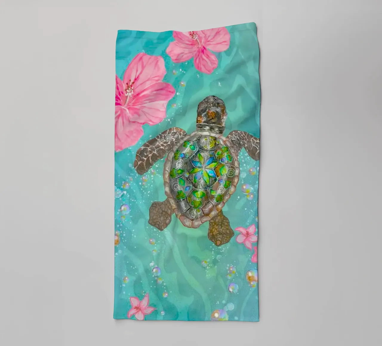 turtle with flower asciugamano da bagno da ryan