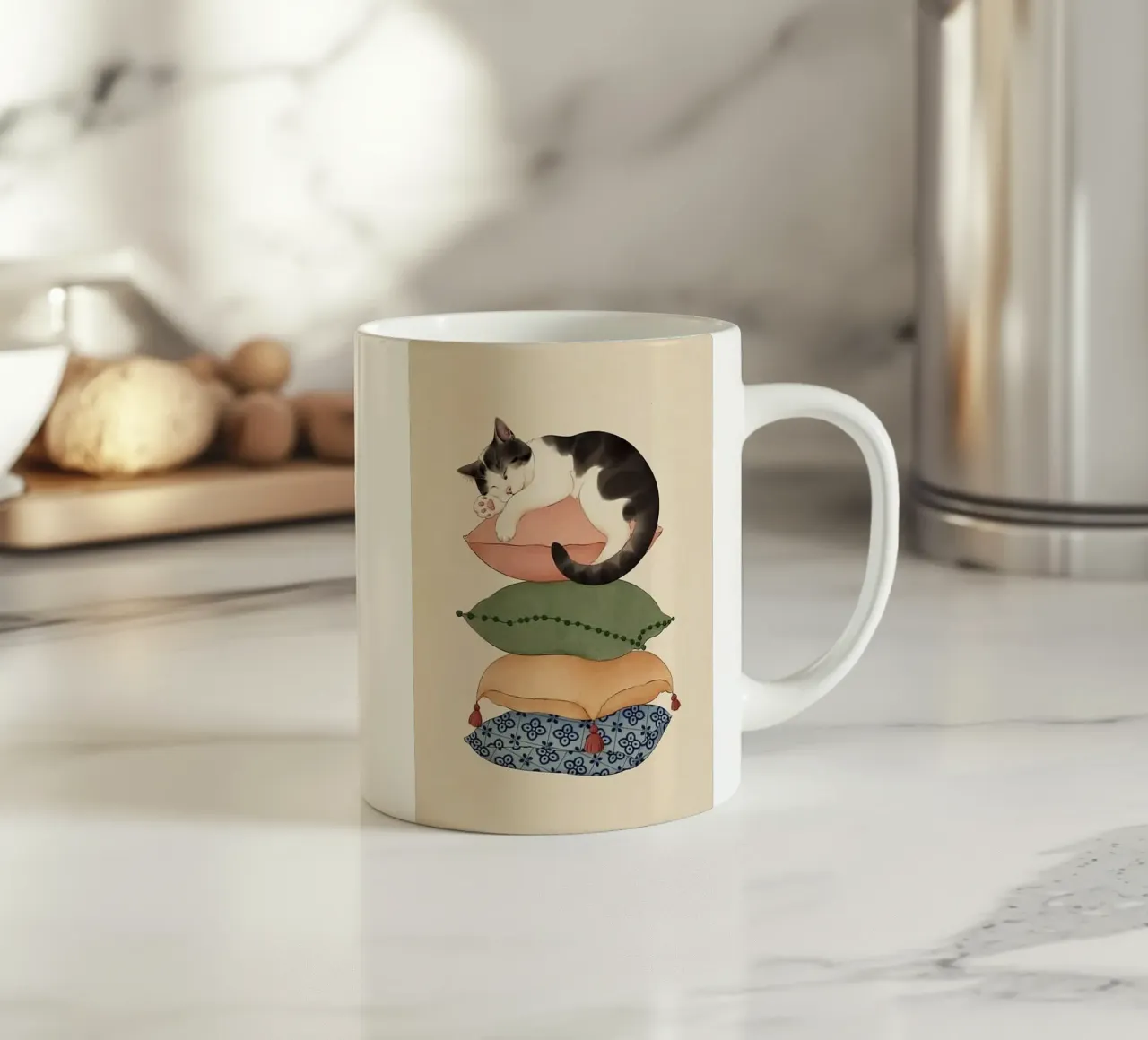 cat on pillow tazza in ceramica da ryan