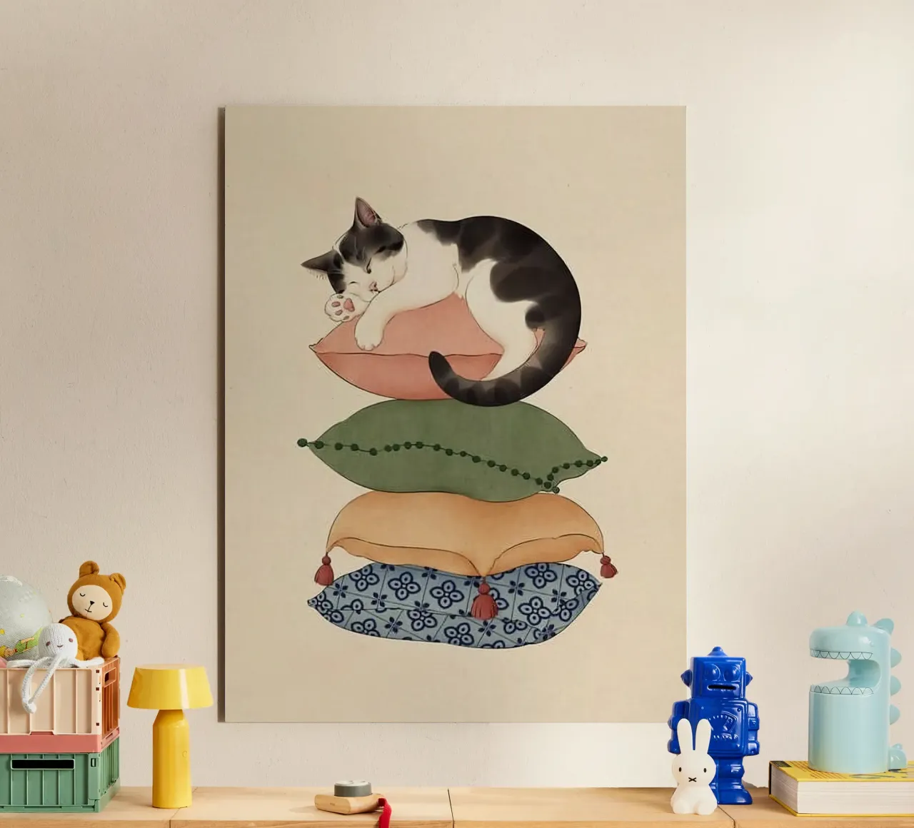 cat on pillow alluminio dibond da ryan