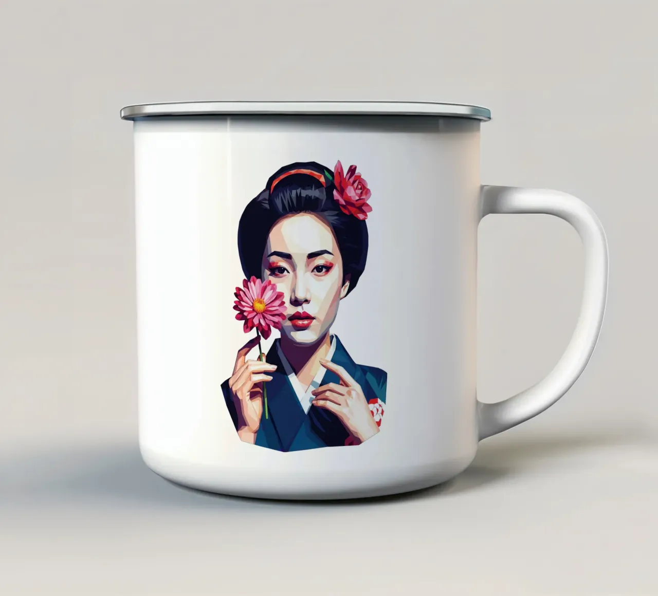 Ritratto di geisha Lowpoly tazza in smalto da Low Profile