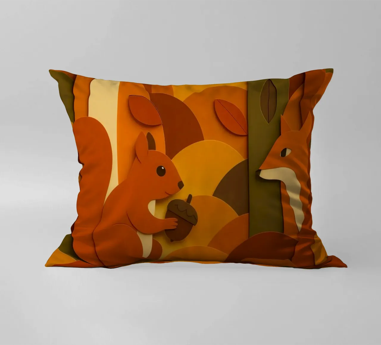 Autunno foresta bosco fauna selvatica stile carta tagliata cuscino da ARTOMATIC