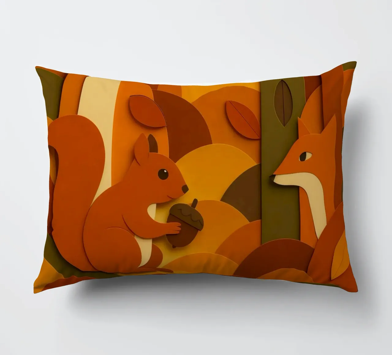 Autunno foresta bosco fauna selvatica stile carta tagliata cuscino da ARTOMATIC
