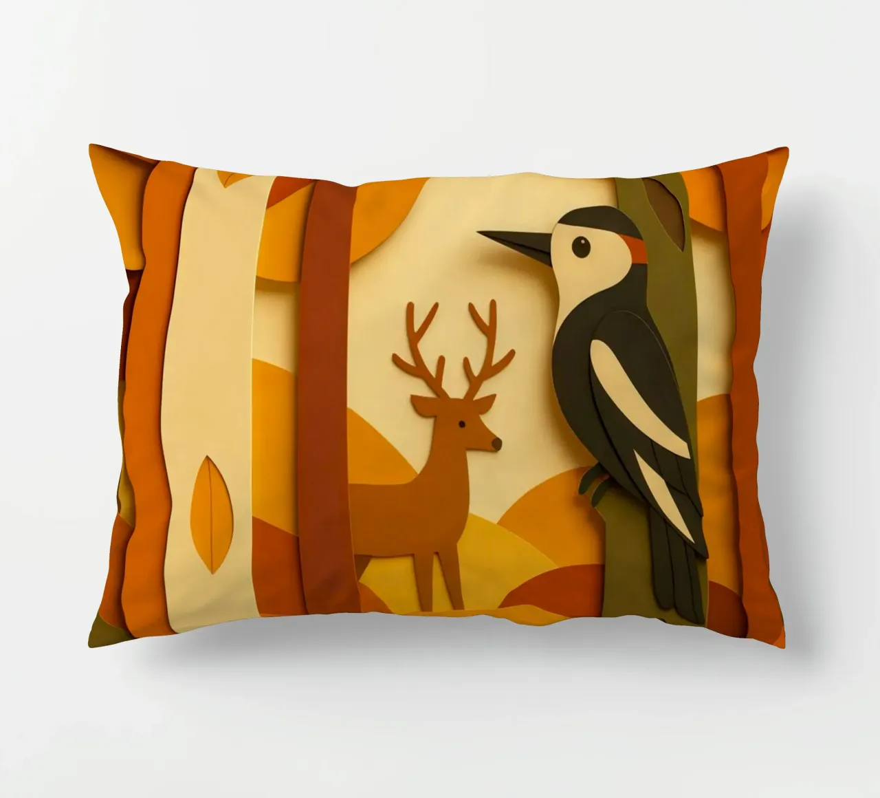 Autunno foresta bosco fauna selvatica stile carta tagliata cuscino da ARTOMATIC