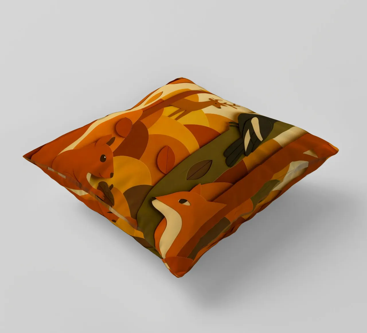 Autunno foresta bosco fauna selvatica stile carta tagliata cuscino da ARTOMATIC