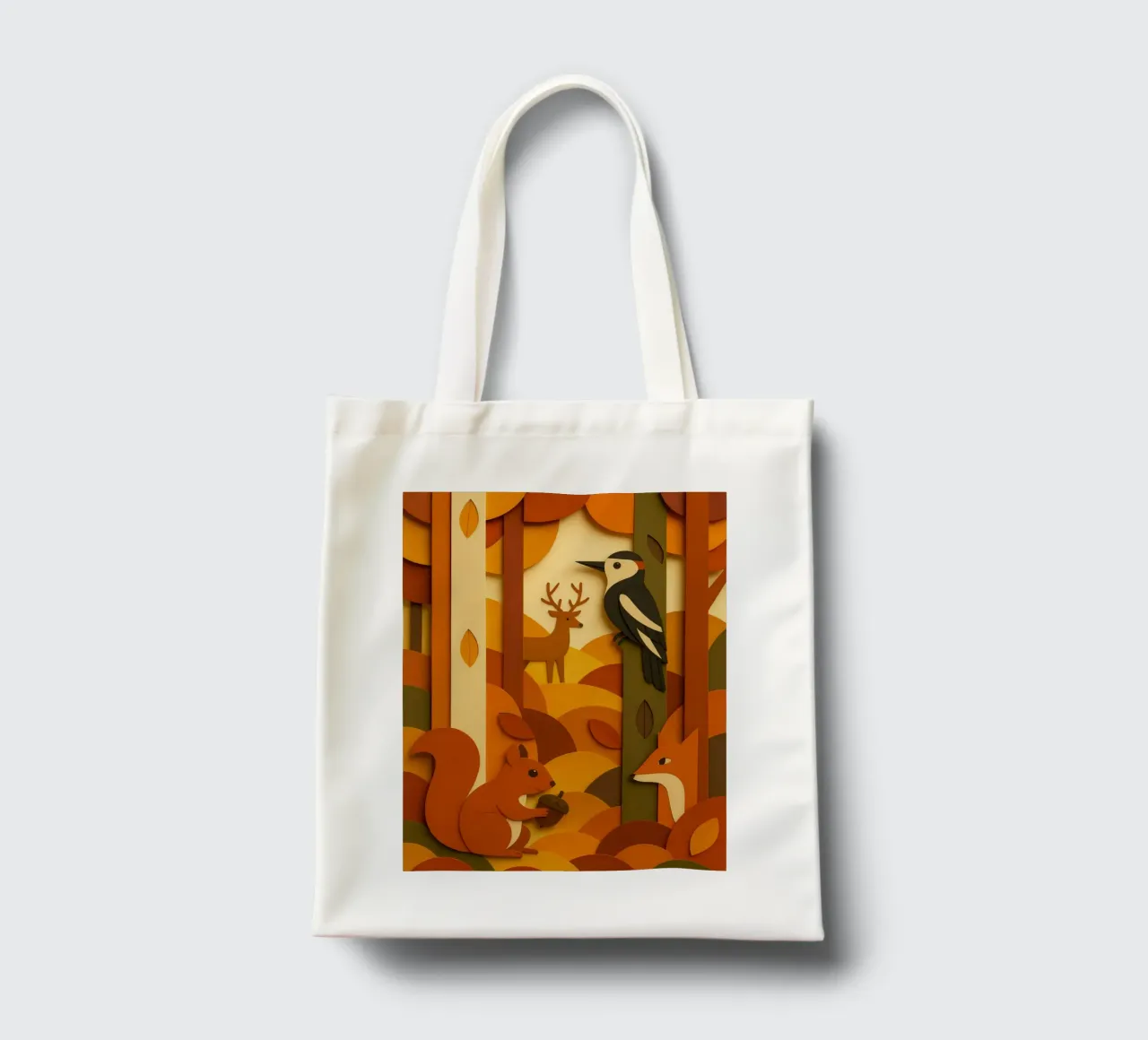 Autunno foresta bosco fauna selvatica stile carta tagliata borsa in juta da ARTOMATIC