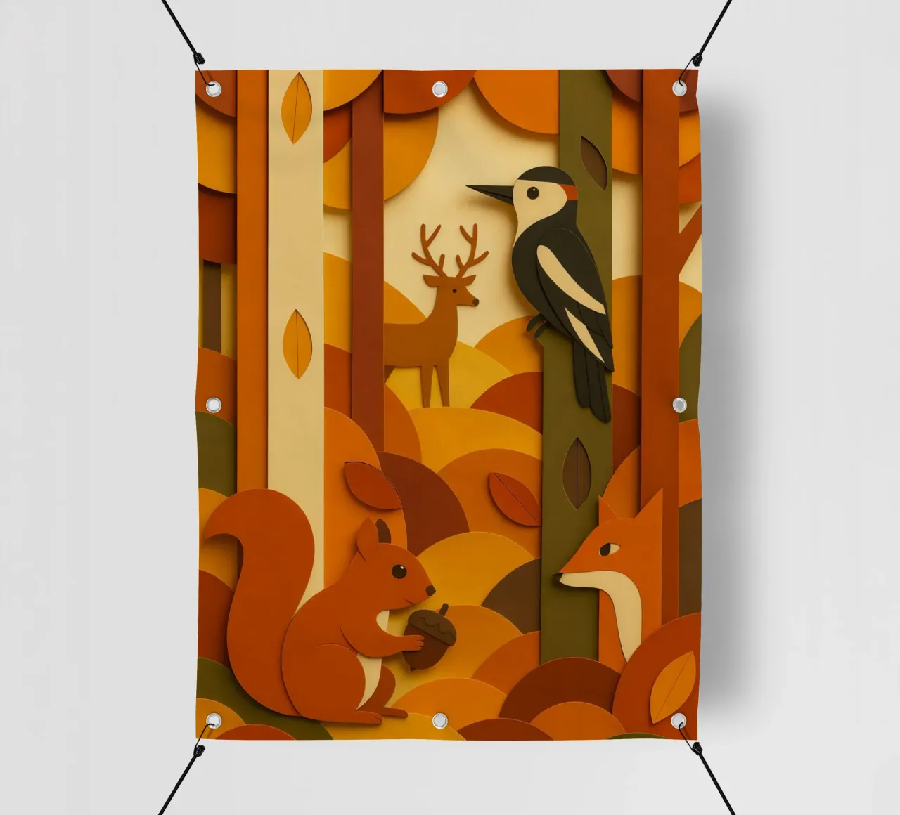 Autunno foresta bosco fauna selvatica stile carta tagliata telo in pvc da ARTOMATIC