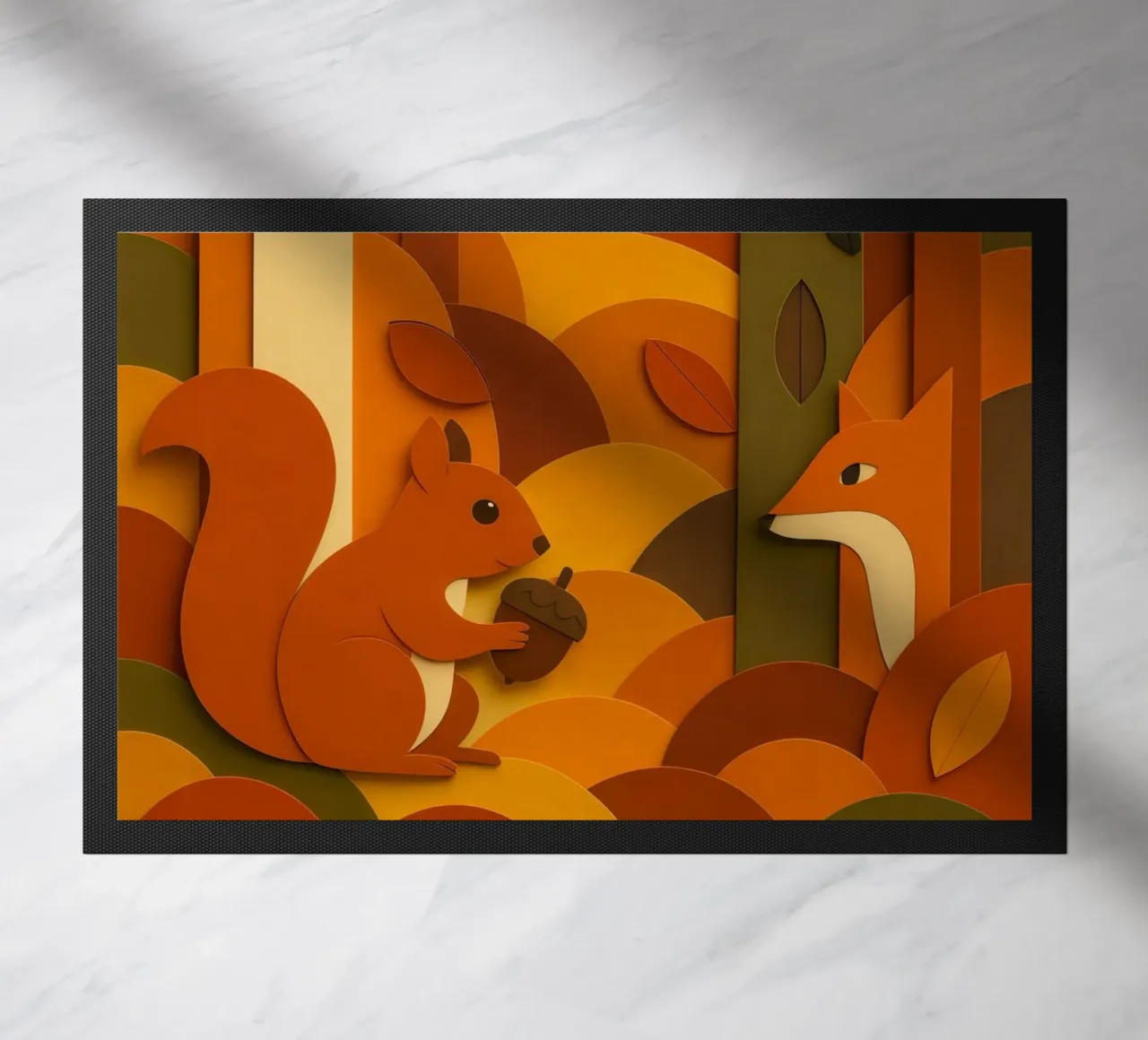 Autunno foresta bosco fauna selvatica stile carta tagliata zerbino da ARTOMATIC