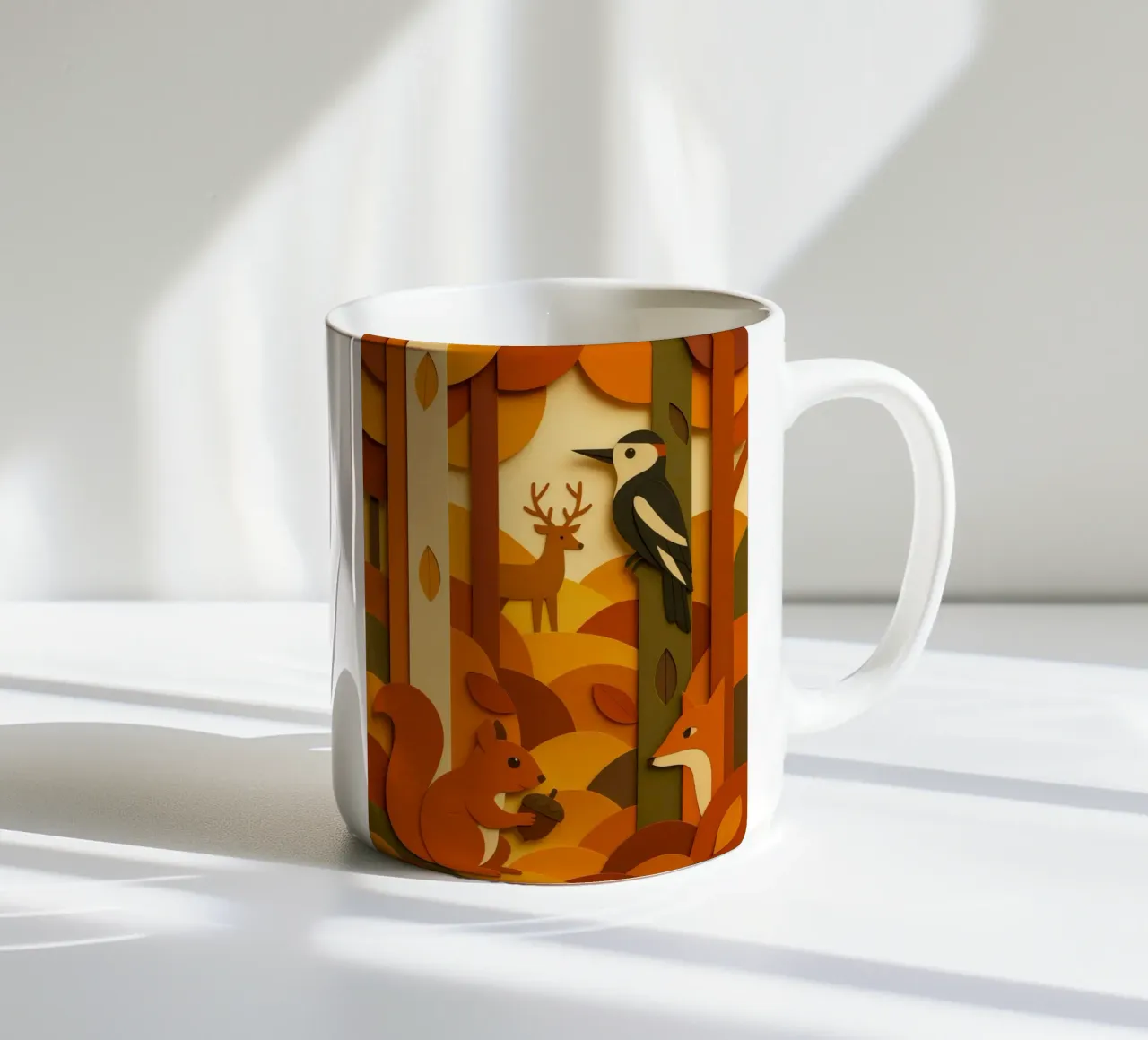 Autunno foresta bosco fauna selvatica stile carta tagliata tazza in ceramica da ARTOMATIC