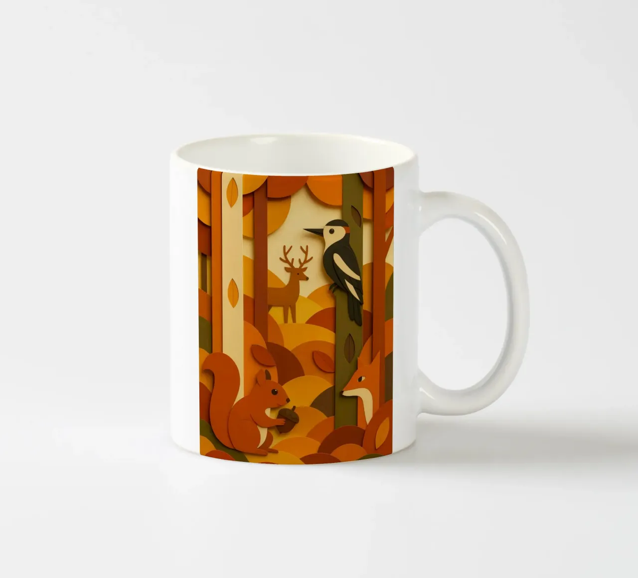 Autunno foresta bosco fauna selvatica stile carta tagliata tazza in ceramica da ARTOMATIC
