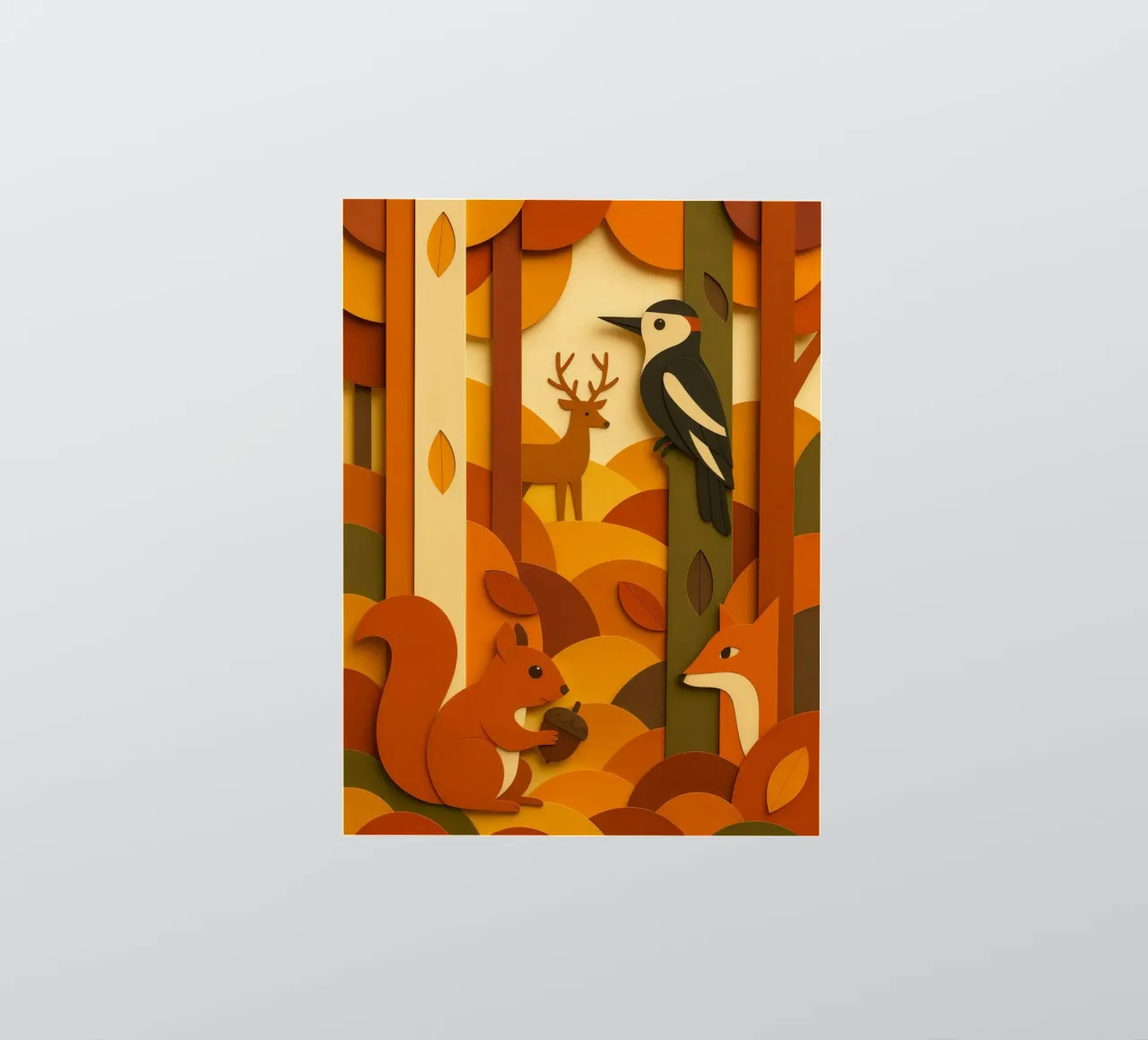 Autunno foresta bosco fauna selvatica stile carta tagliata adesivo da ARTOMATIC