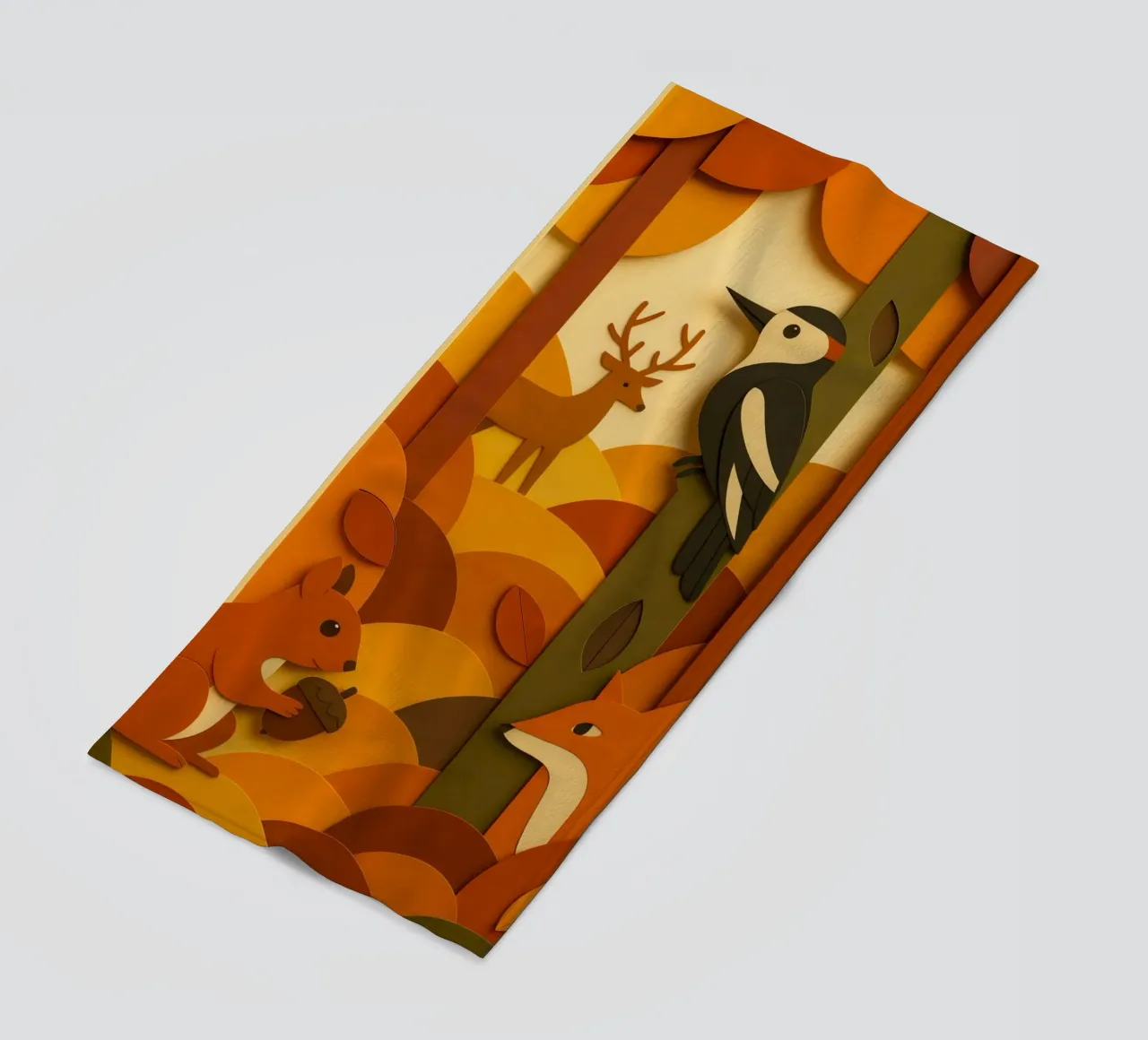 Autunno foresta bosco fauna selvatica stile carta tagliata telo mare da ARTOMATIC