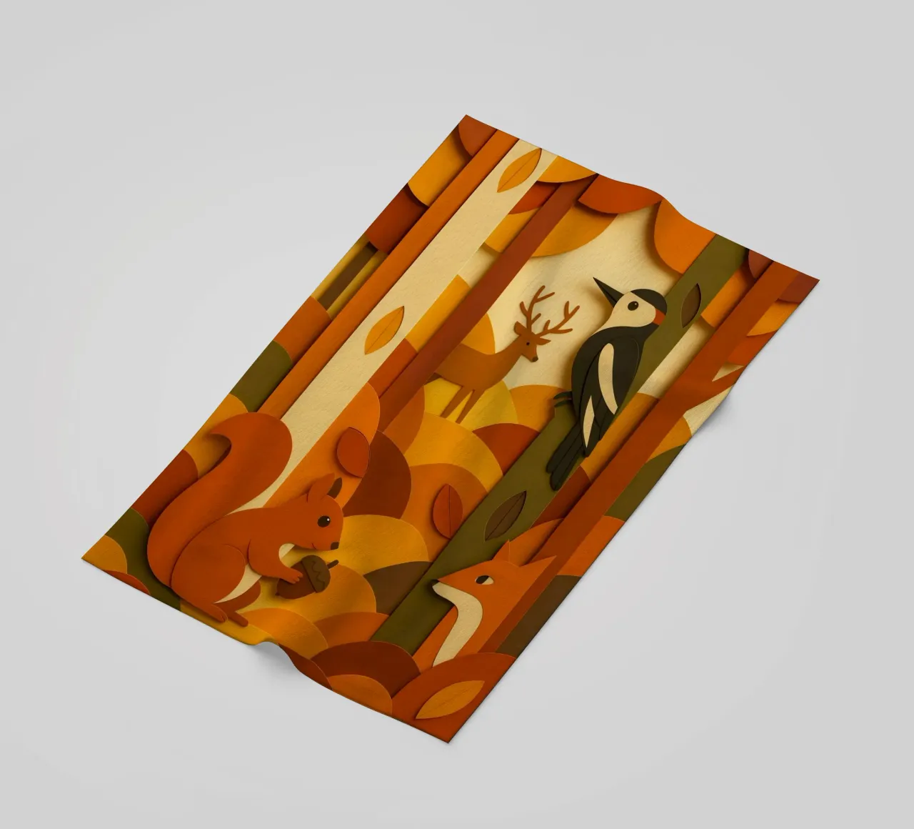 Autunno foresta bosco fauna selvatica stile carta tagliata telo mare da ARTOMATIC