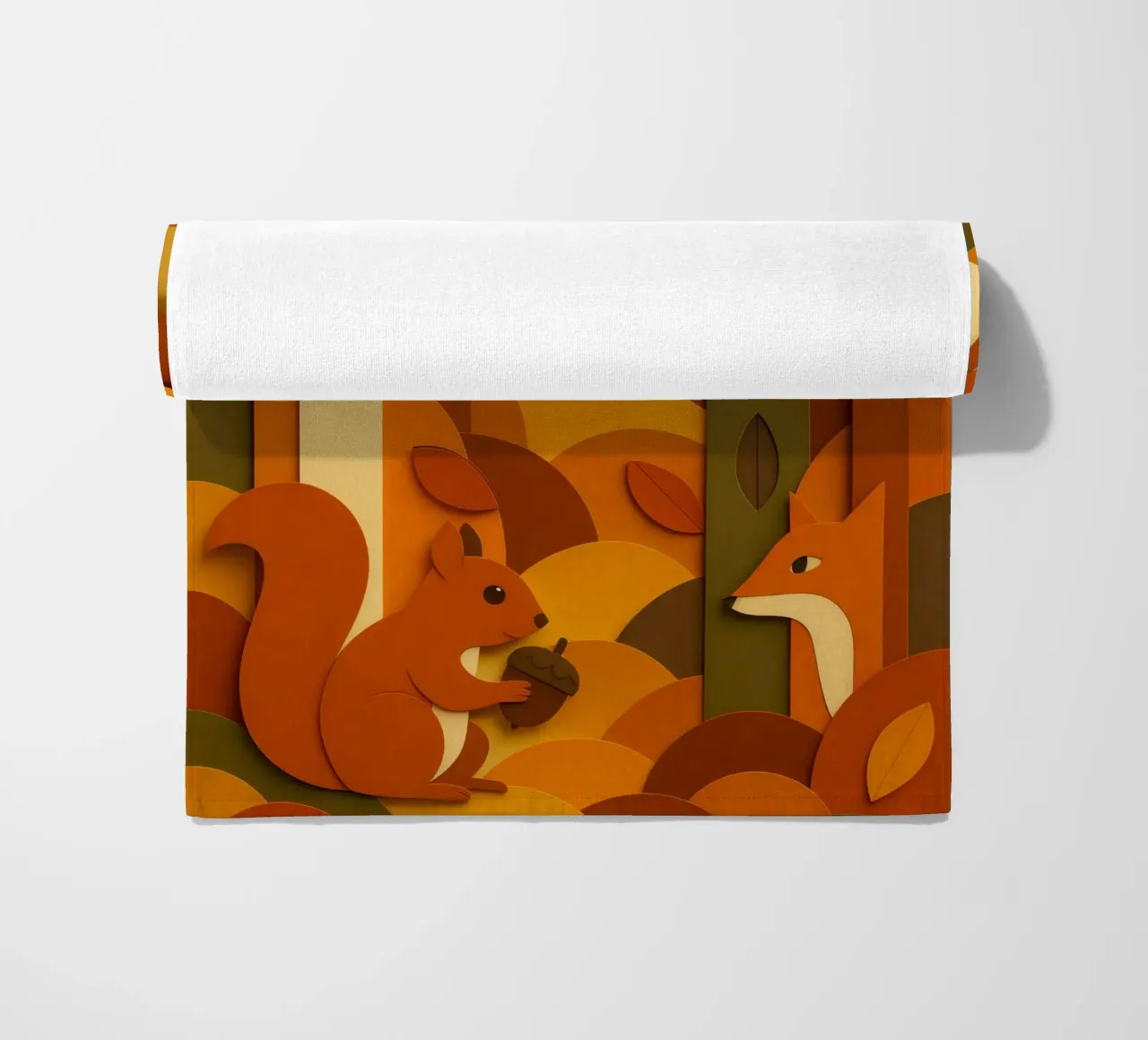 Autunno foresta bosco fauna selvatica stile carta tagliata telo mare da ARTOMATIC