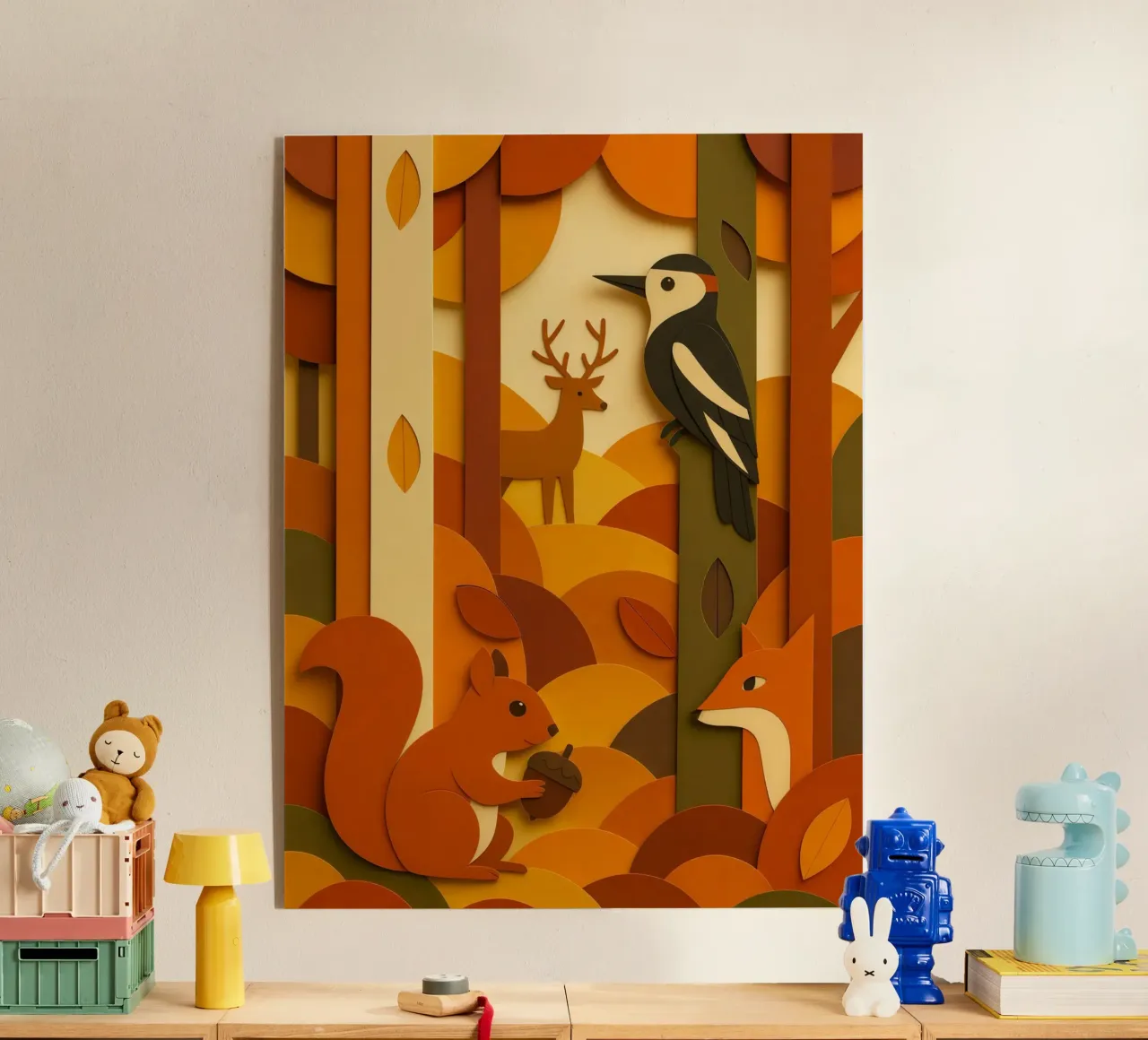 Autunno foresta bosco fauna selvatica stile carta tagliata plexiglass da ARTOMATIC