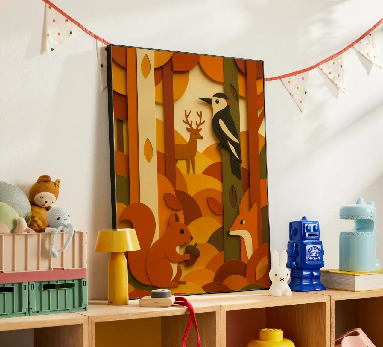 Autunno foresta bosco fauna selvatica stile carta tagliata alluminio dibond da ARTOMATIC