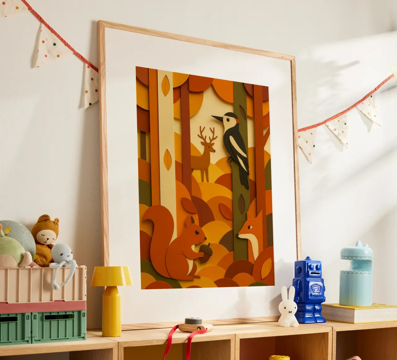 Autunno foresta bosco fauna selvatica stile carta tagliata carta hahnemühle da ARTOMATIC