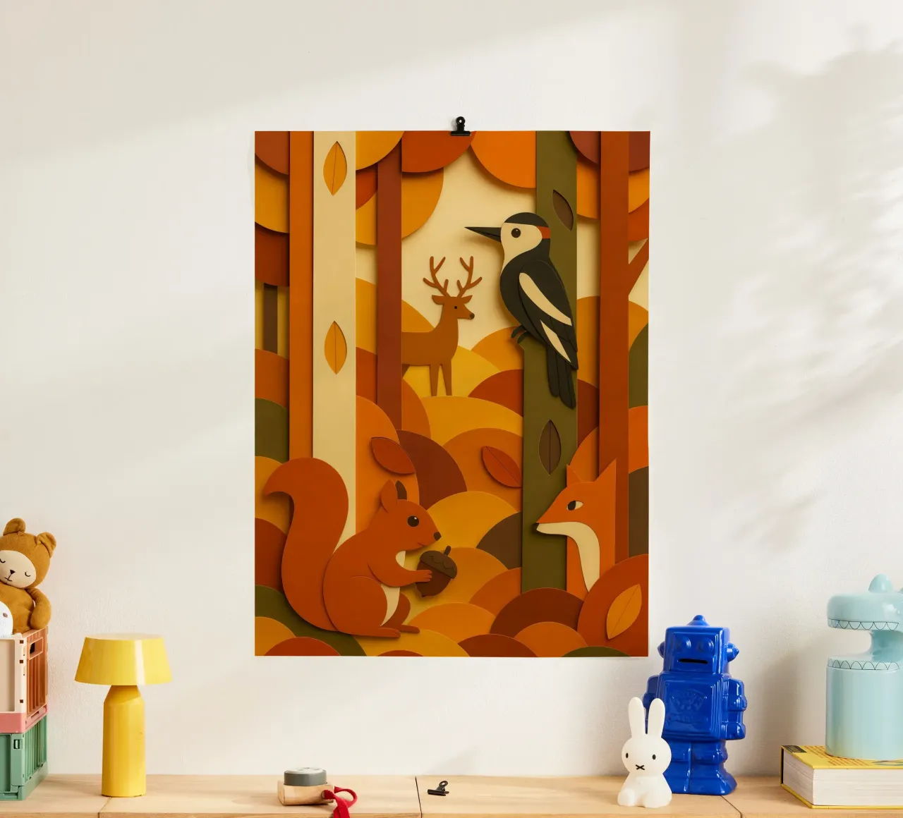 Autunno foresta bosco fauna selvatica stile carta tagliata carta hahnemühle da ARTOMATIC