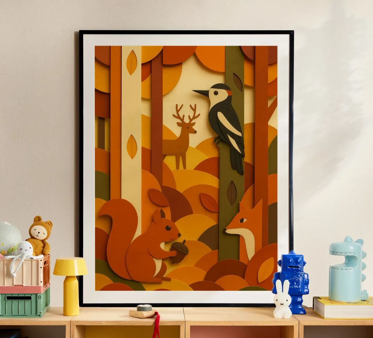 Autunno foresta bosco fauna selvatica stile carta tagliata carta hahnemühle da ARTOMATIC