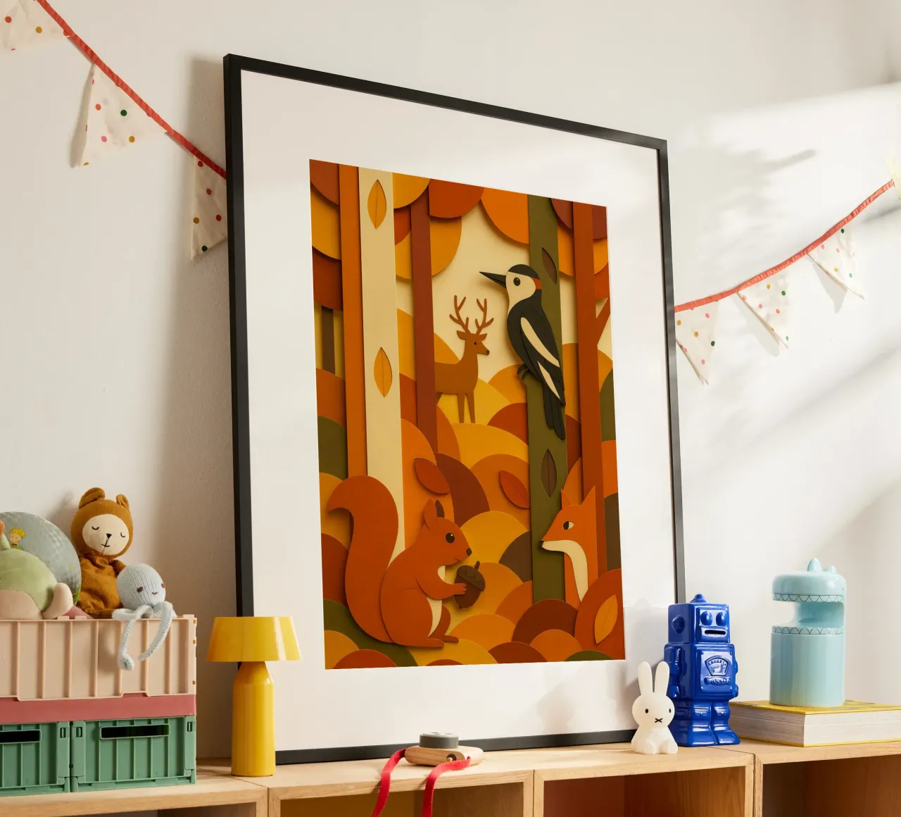Autunno foresta bosco fauna selvatica stile carta tagliata carta hahnemühle da ARTOMATIC