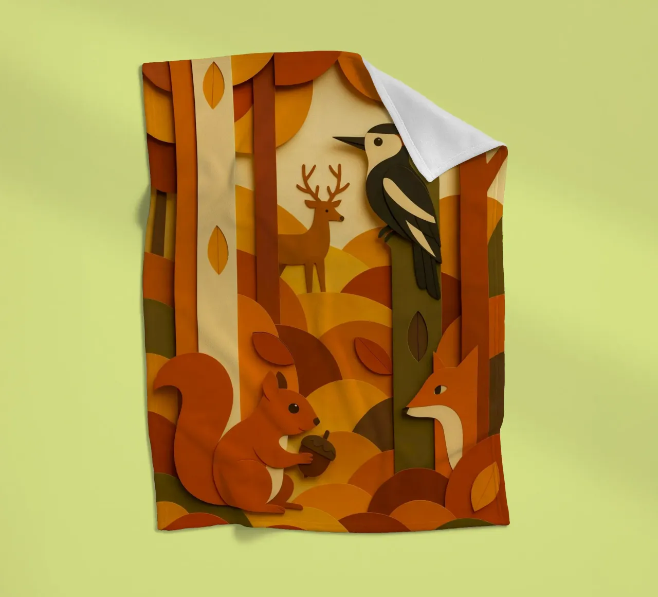 Autunno foresta bosco fauna selvatica stile carta tagliata coperta in pile da ARTOMATIC