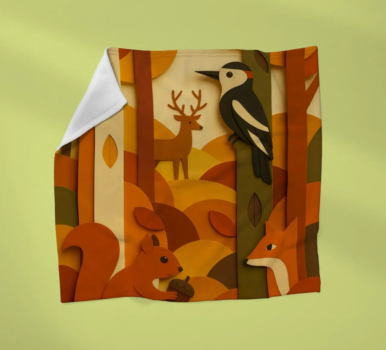Autunno foresta bosco fauna selvatica stile carta tagliata coperta in pile da ARTOMATIC