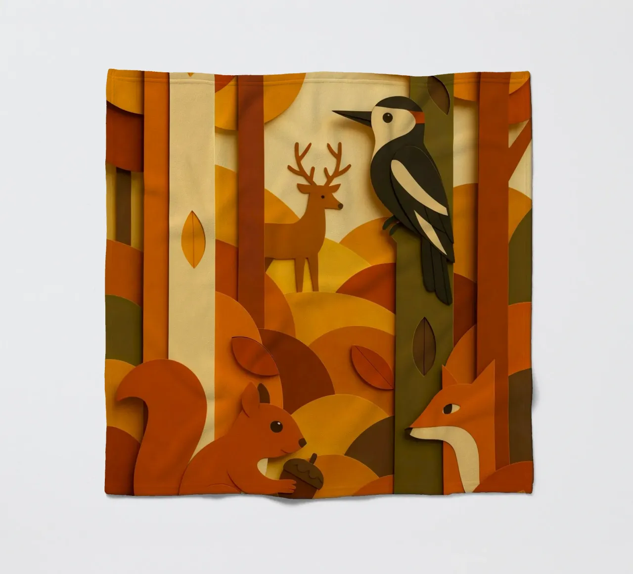 Autunno foresta bosco fauna selvatica stile carta tagliata coperta in pile da ARTOMATIC