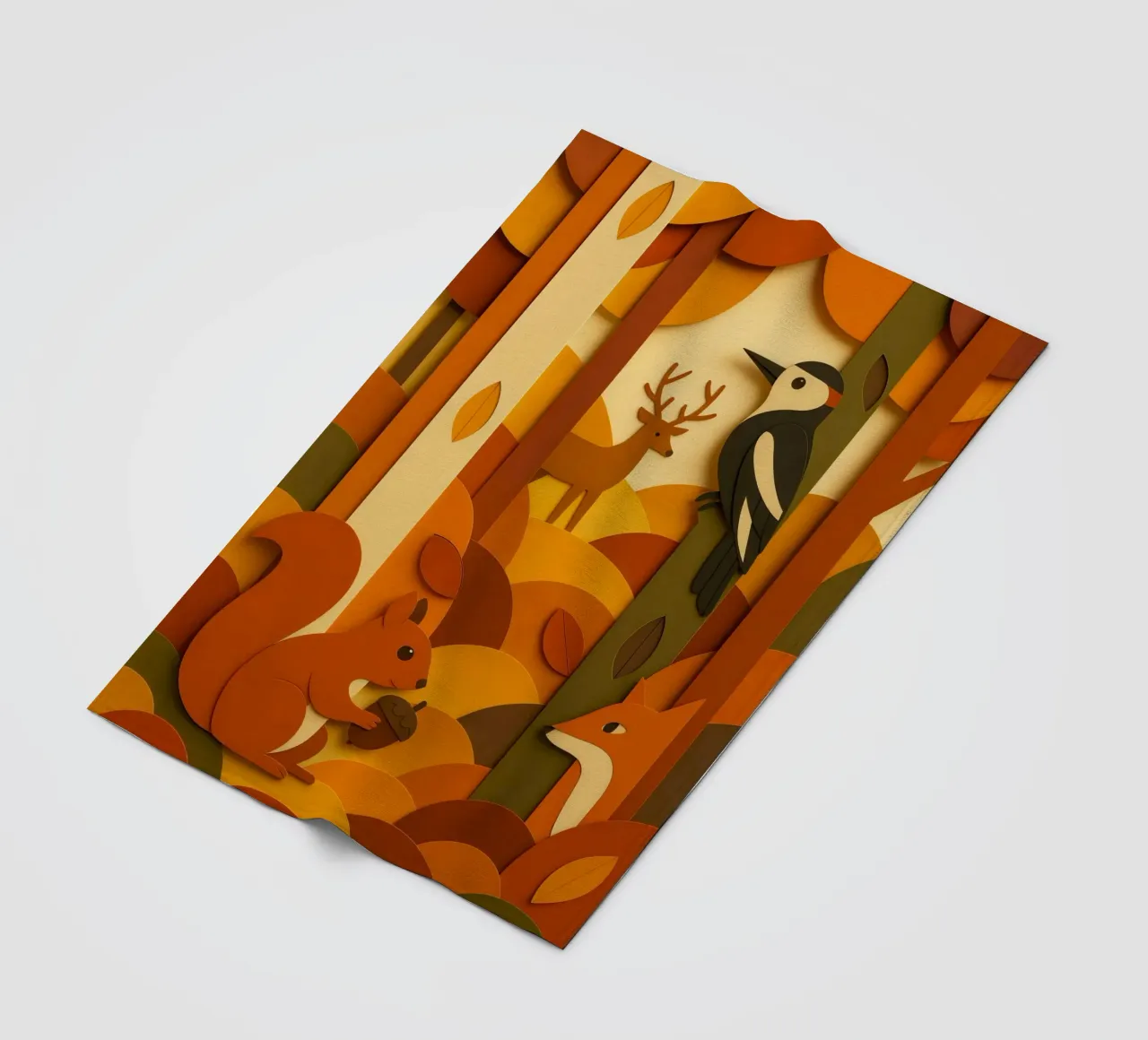 Autunno foresta bosco fauna selvatica stile carta tagliata coperta in pile da ARTOMATIC
