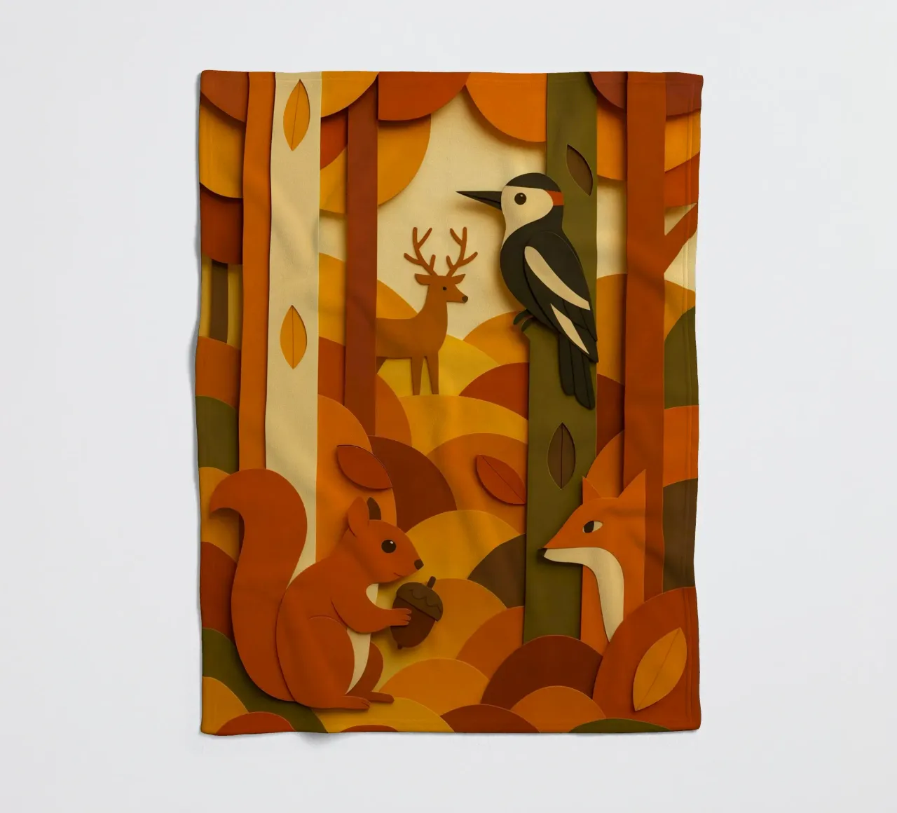 Autunno foresta bosco fauna selvatica stile carta tagliata coperta in pile da ARTOMATIC