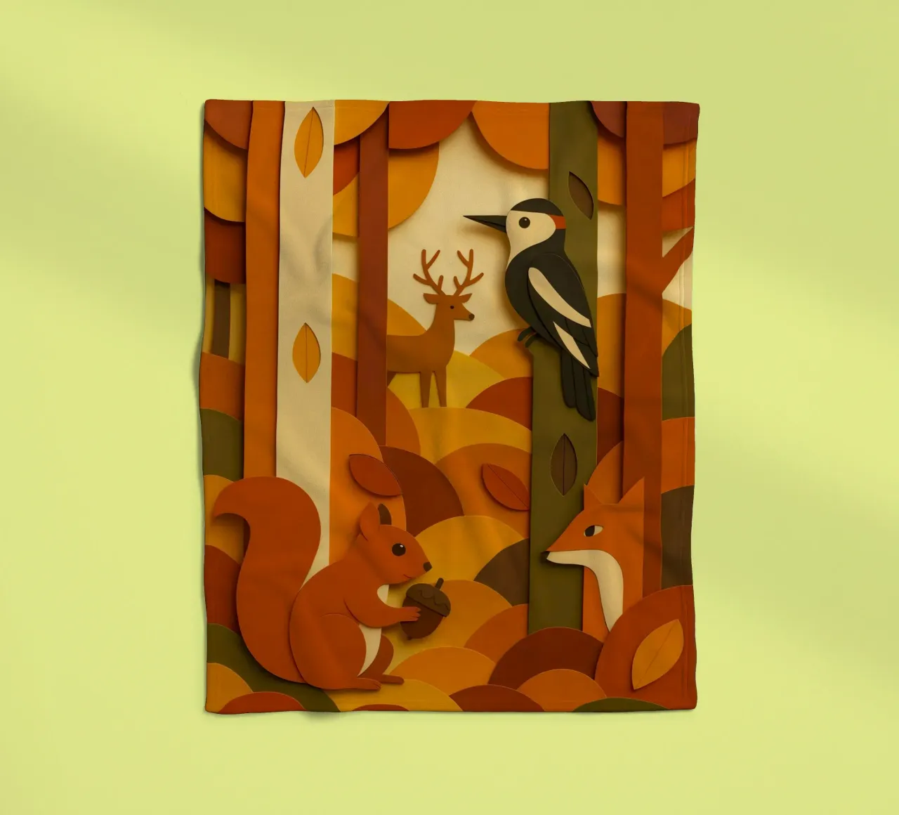 Autunno foresta bosco fauna selvatica stile carta tagliata coperta in pile da ARTOMATIC