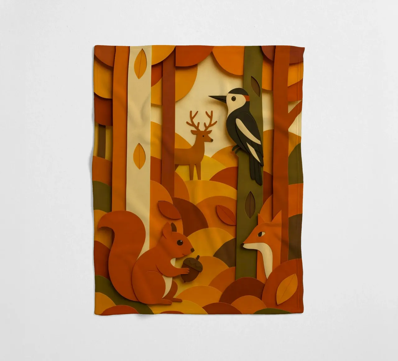Autunno foresta bosco fauna selvatica stile carta tagliata coperta in pile da ARTOMATIC