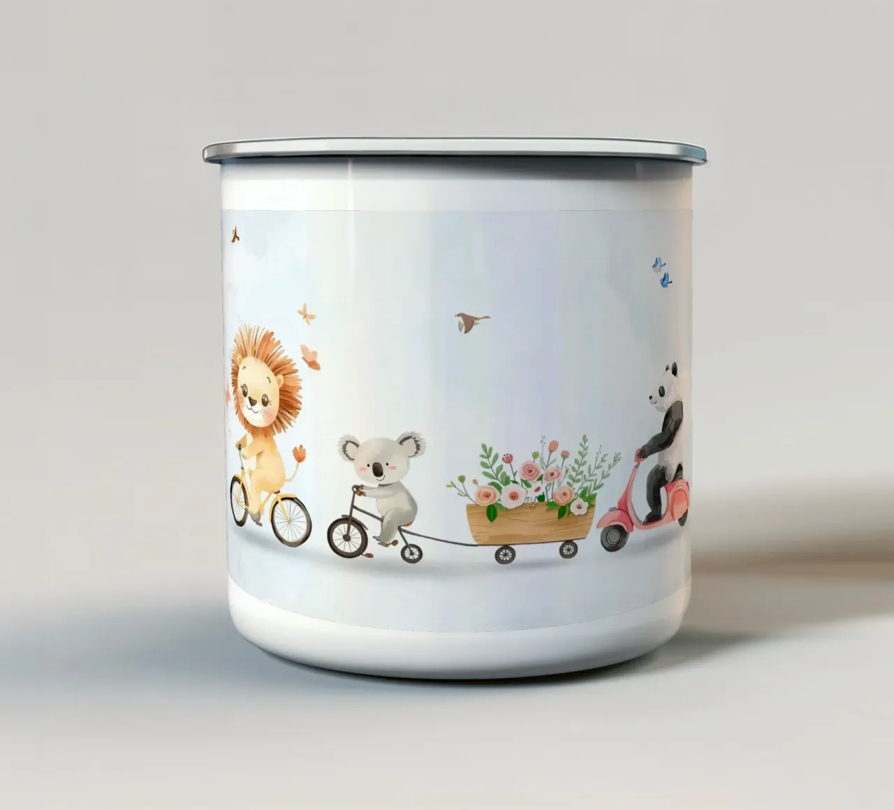 Amici della giungla su ruote tazza in smalto da Doodle Dreams Art