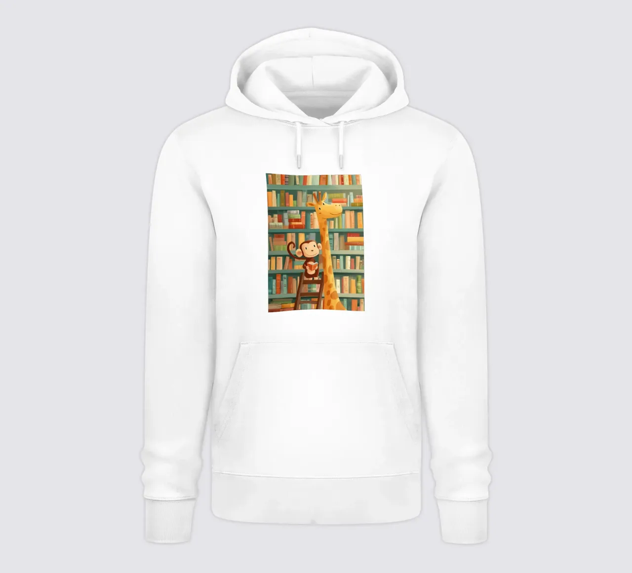 Monkey and Giraffe in the Library felpa con cappuccio da Kiara