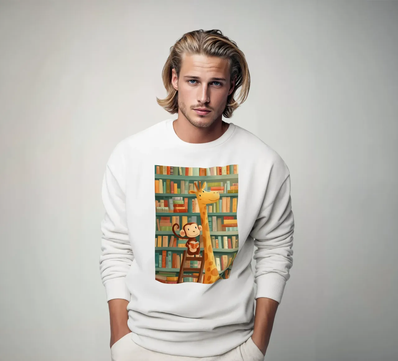 Monkey and Giraffe in the Library sweatshirt van Kiara