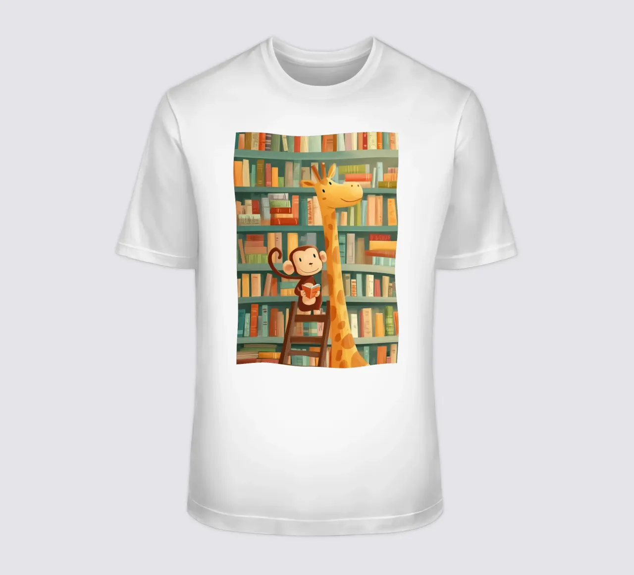 Monkey and Giraffe in the Library t-shirt da Kiara