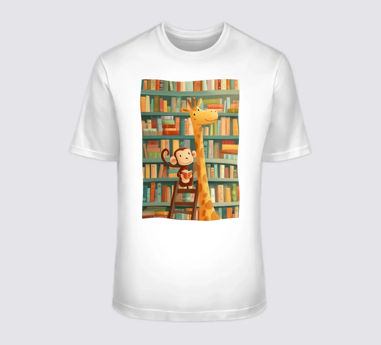 Monkey and Giraffe in the Library t-shirt da Kiara