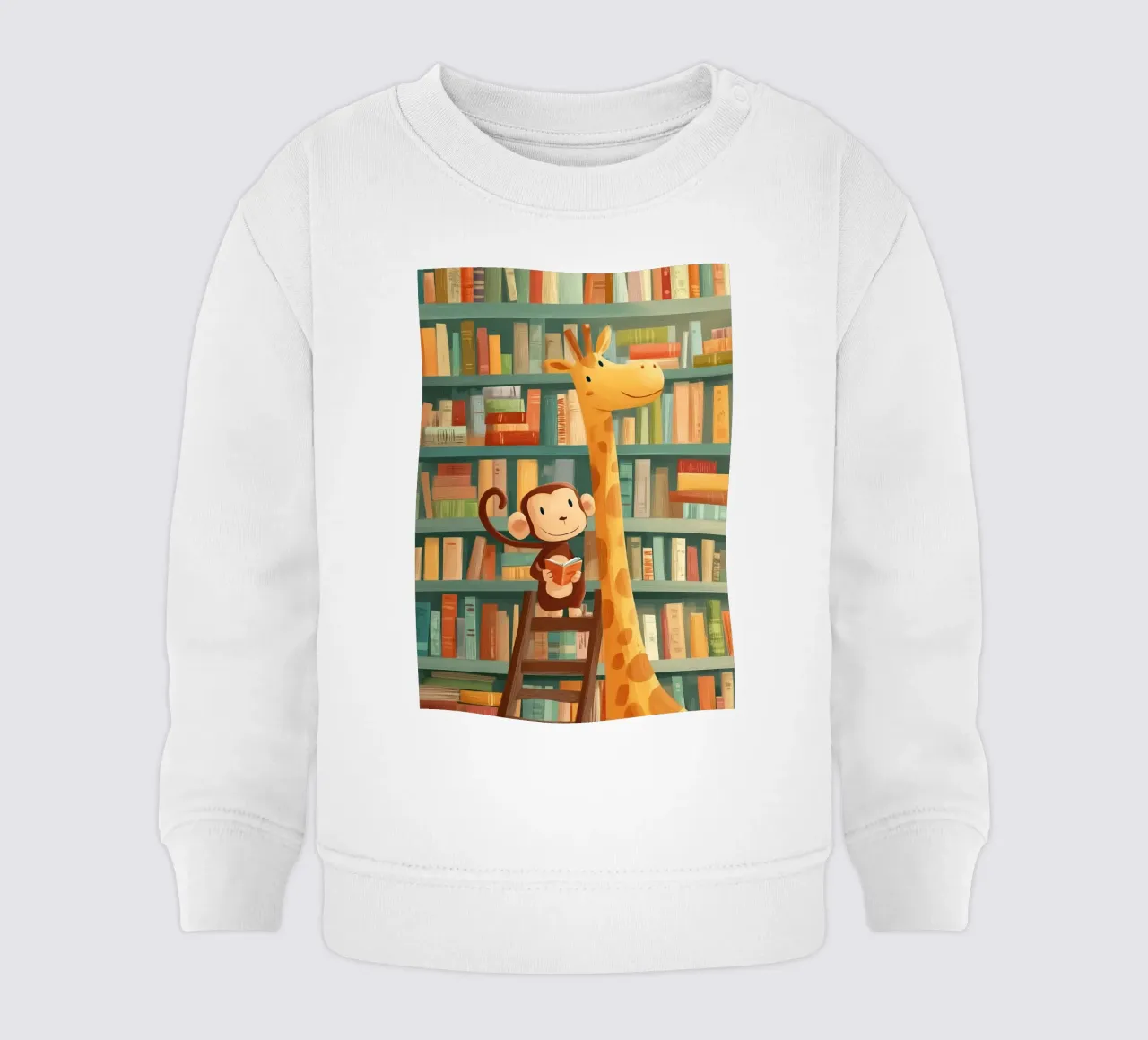 Monkey and Giraffe in the Library felpa neonato da Kiara