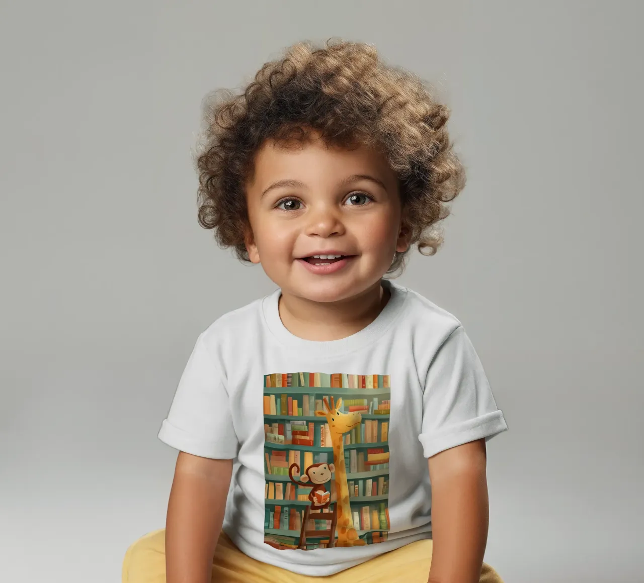Monkey and Giraffe in the Library maglietta neonato da Kiara