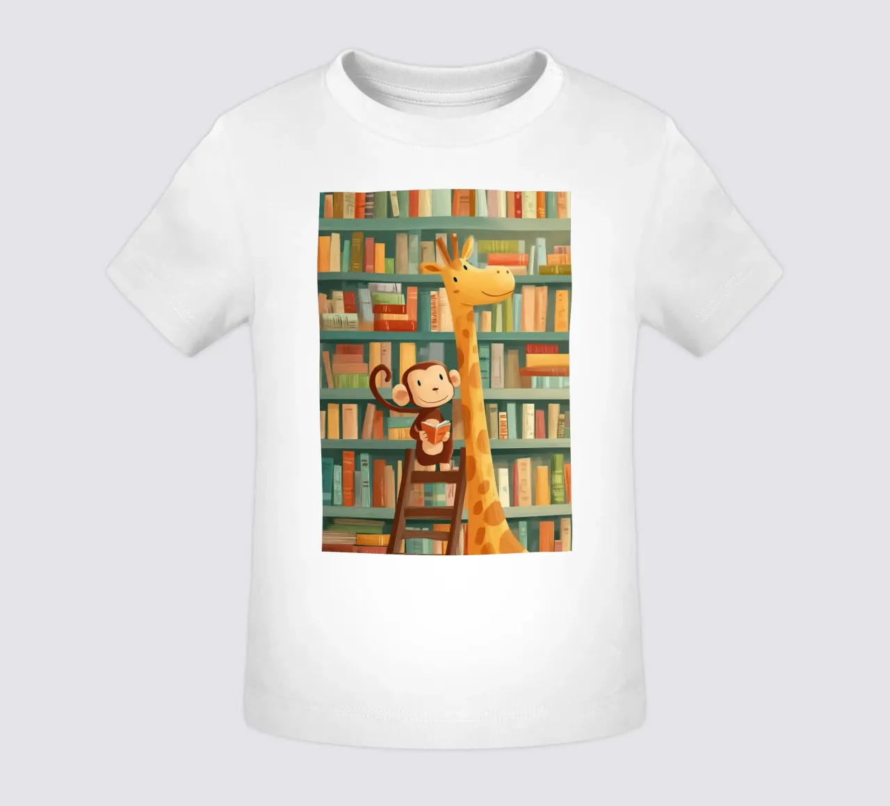 Monkey and Giraffe in the Library maglietta neonato da Kiara