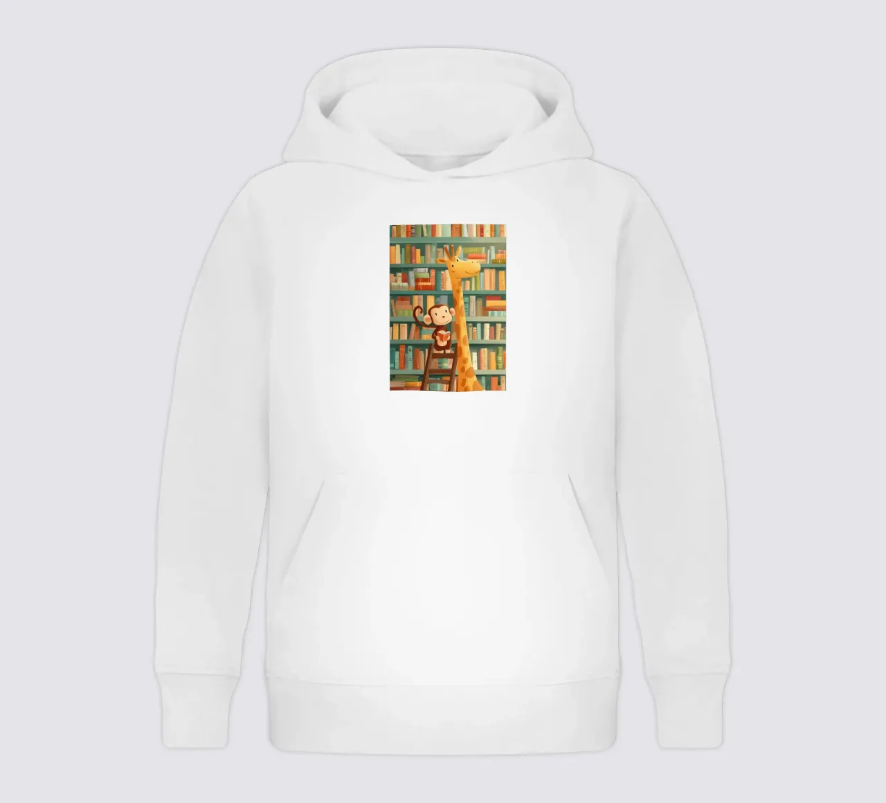 Monkey and Giraffe in the Library felpa bambino con cappuccio da Kiara