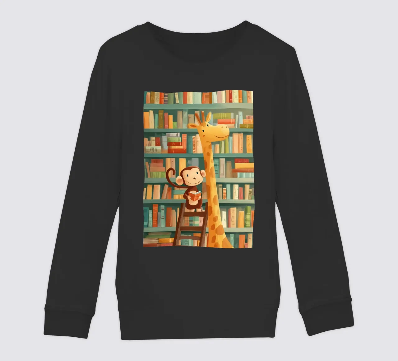 Monkey and Giraffe in the Library felpa bambino da Kiara