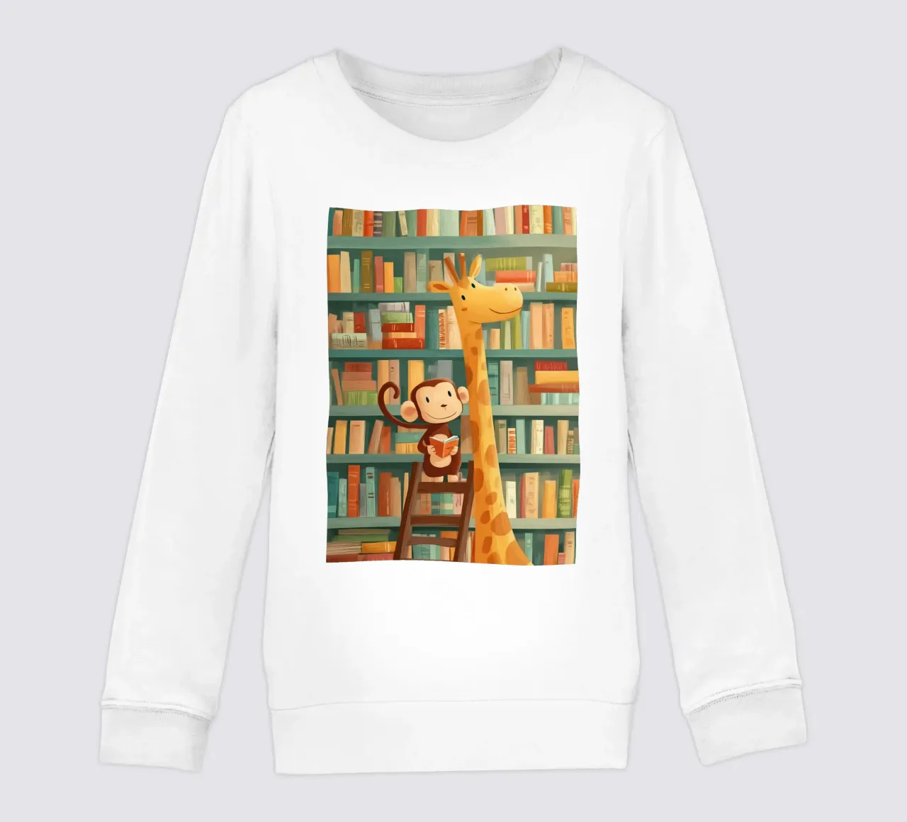 Monkey and Giraffe in the Library felpa bambino da Kiara