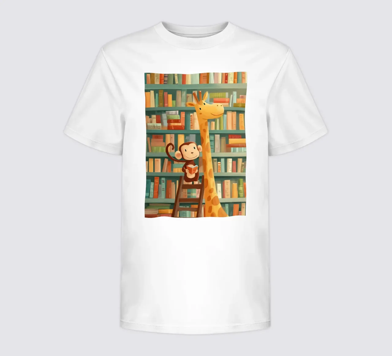 Monkey and Giraffe in the Library t-shirt bambini da Kiara