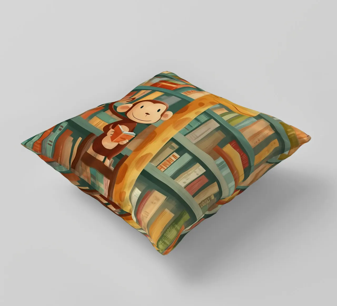 Monkey and Giraffe in the Library cuscino da Kiara