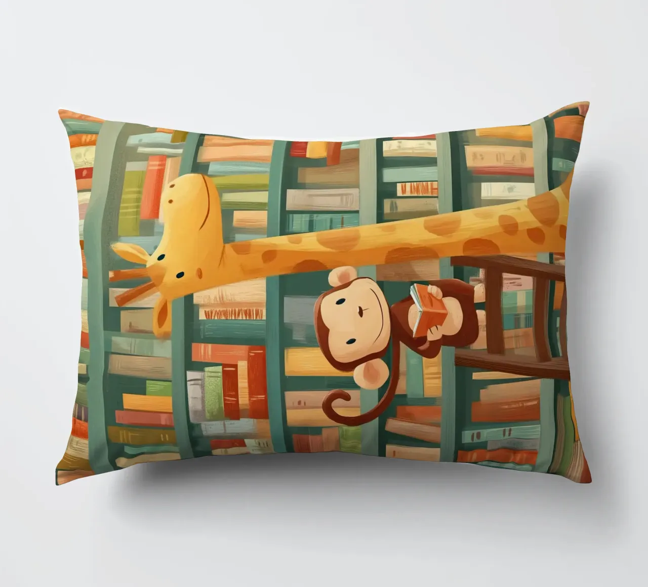 Monkey and Giraffe in the Library cuscino da Kiara