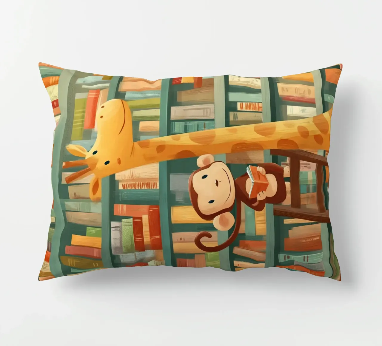 Monkey and Giraffe in the Library cuscino da Kiara
