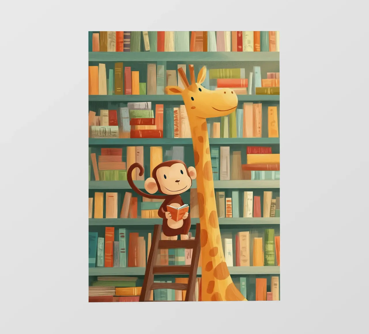 Monkey and Giraffe in the Library papel para pared de Kiara