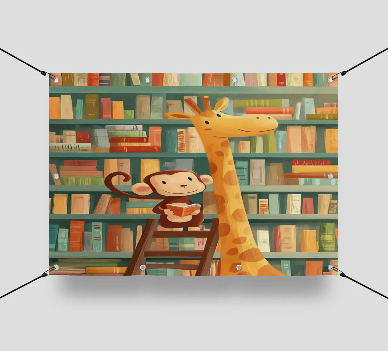 Monkey and Giraffe in the Library telo in pvc da Kiara